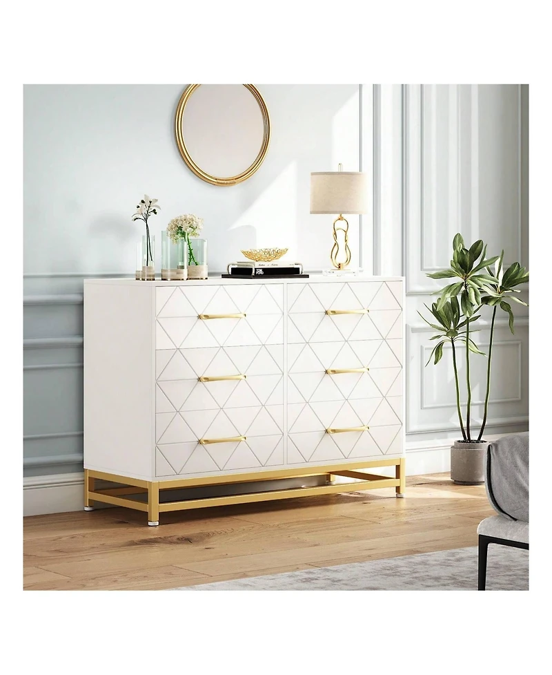 gaomon Dresser For Bedroom With 6 Drawer Double Dressers, Modern Wooden Chest, Beside Table Closet, Nursery, Living Room