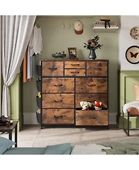 Wlive Dresser for Bedroom with 10 Drawers Fabric Dresser Chest of Drawers with Side Pockets and Hooks Sturdy Metal Frame Drawers Organizer Unit for Ro