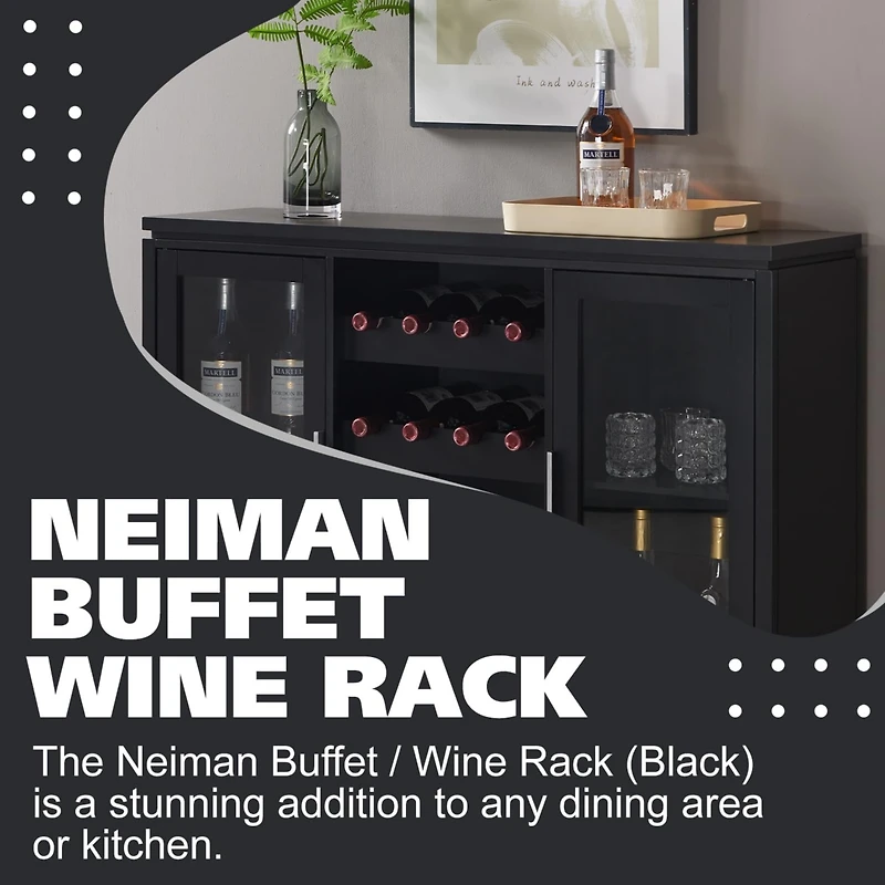 Kings Brand Furniture Neiman Buffet Sideboard Wood Wine Rack Cabinet Table with 2 Shelf to Hold 8 Bottles