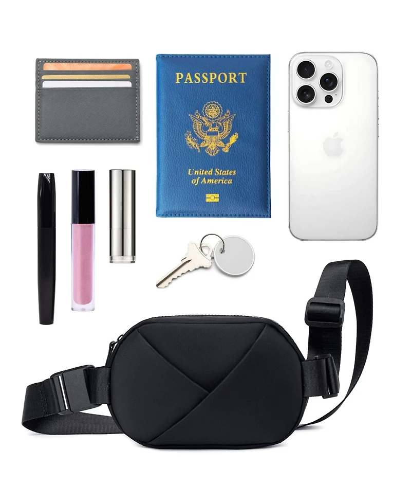 Lux & Nyx Origami Belt Bag Sling - Black Ultra Satin Nylon Convertible Belt, Sling, Crossbody Daily Travel