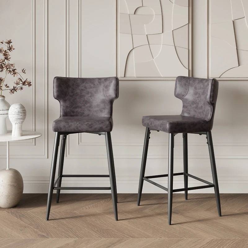 Streamdale Furniture 28inch Counter Height Bar Stools Set of 2, Modern Bar Upholstered Chairs with Pu Leather, Metal Footrest and Frame for Kitchen Is