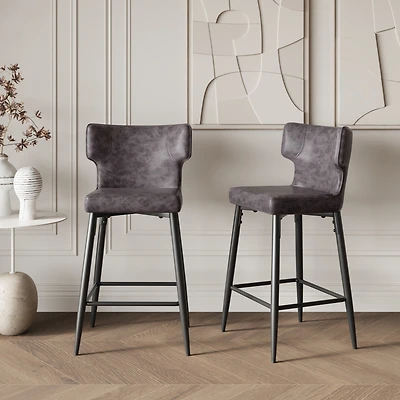 Streamdale Furniture 28inch Counter Height Bar Stools Set of 2, Modern Bar Upholstered Chairs with Pu Leather, Metal Footrest and Frame for Kitchen Is