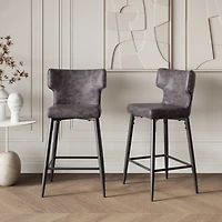 Streamdale Furniture 28inch Counter Height Bar Stools Set of 2, Modern Bar Upholstered Chairs with Pu Leather, Metal Footrest and Frame for Kitchen Is