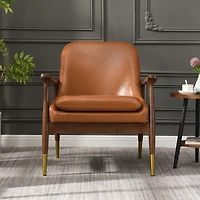 Streamdale Mid-Century Faux Leather Accent Chair with Solid Wood Frame