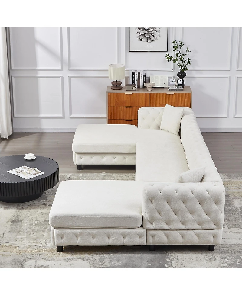 Streamdale 126-inch Modern Chenille U-Sofa with Lounge Seats