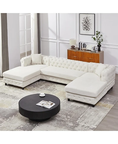 Streamdale 126-inch Modern Chenille U-Sofa with Lounge Seats