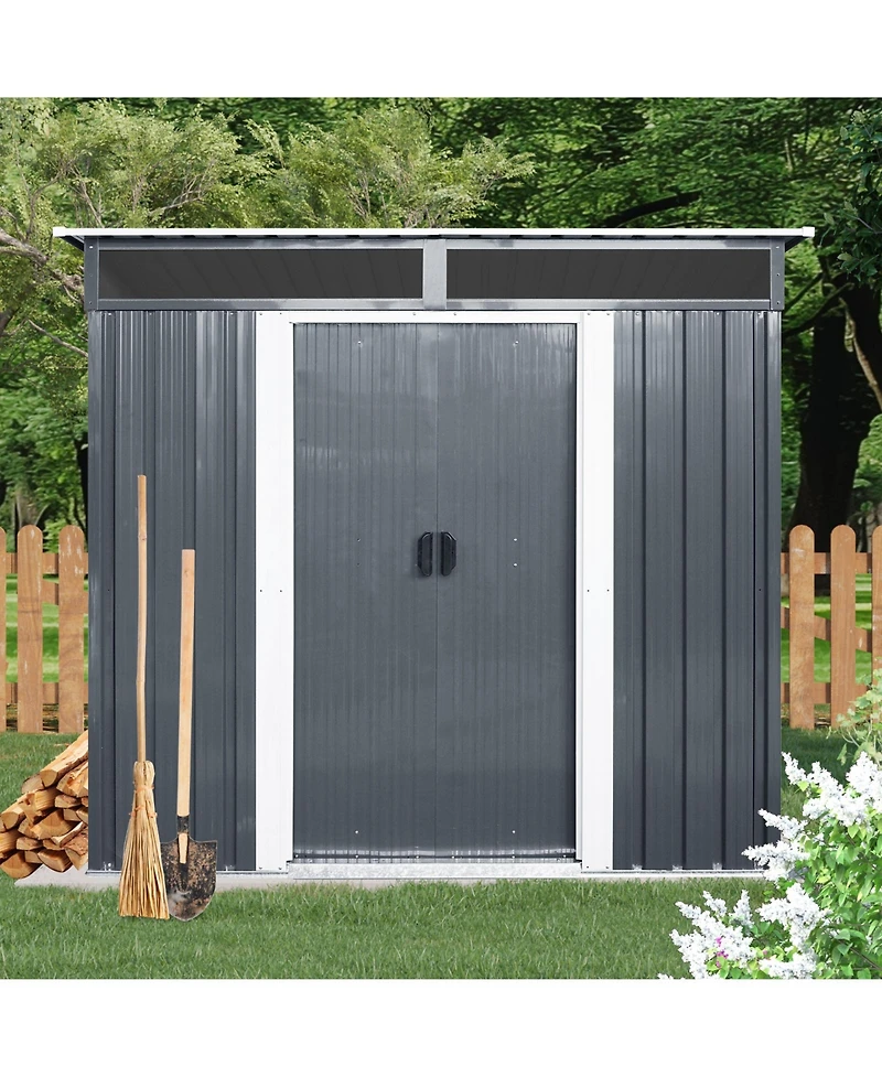 6ft x 5ft Outdoor Metal Storage Shed with Window and Transparent plate for Garden, Lawn (Black and White)