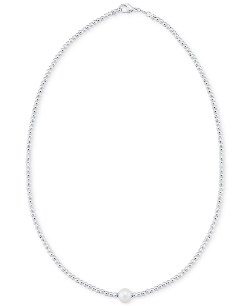 Cultured Freshwater Pearl (8-8.5mm) Stationed Bead Necklace in 14k Gold over Sterling Silver, 18" Made in Italy