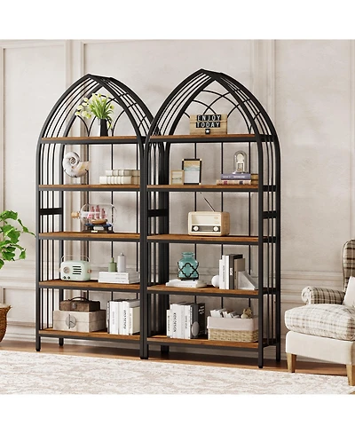 Tribesigns 74.8-Inch Tall Bookshelf Set of 2,5-Tier Bookshelf with Metal Frame,Curved Freestanding Display Shelf