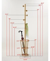 Kings Brand Furniture Freestanding Metal Hall Tree Coat Rack Stand with Umbrella Holder for Entryway Hanging Clothes, Hats, Bags (Gold)