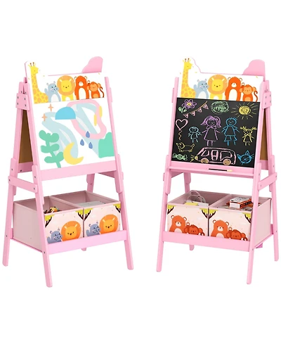 Qaba Double-Sided Easel for Kids w/ board, Chalkboard, Storage Boxes