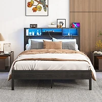 Streamdale Full Size Storage Bed Frame with Charging Station & Bookcase