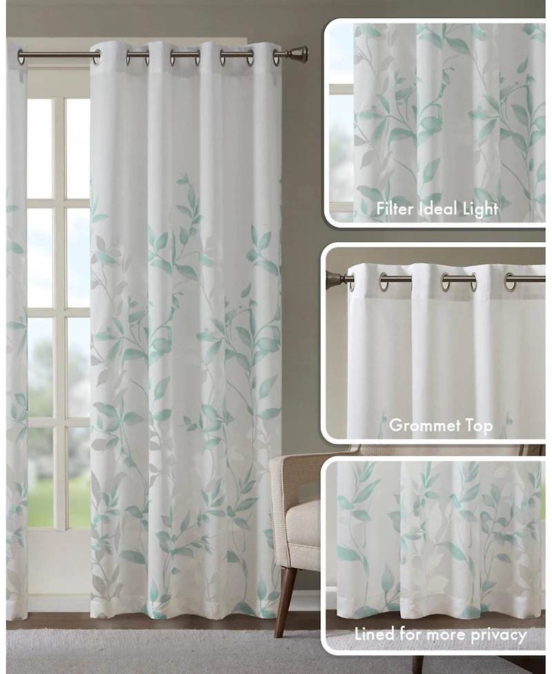 Cecily Burnout Printed sheer Window Curtain, 95 inches long Single Curtain Panel, Width 50 curtains for Bedroom and Living Room, Easy To H