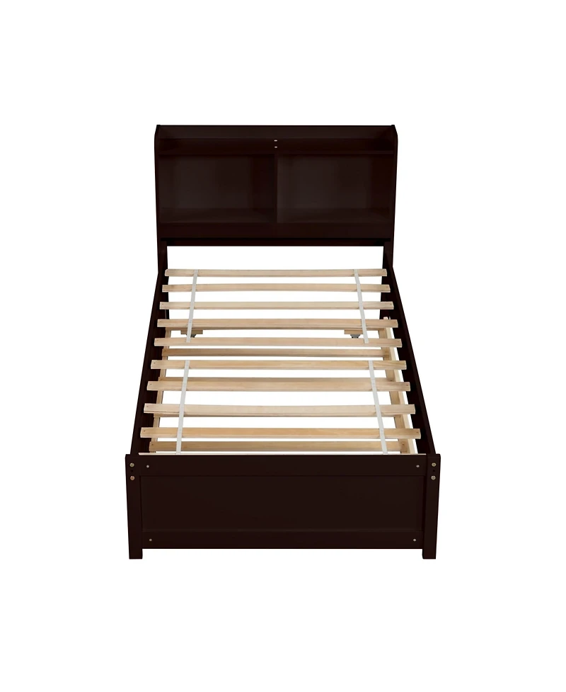 Slickblue Twin Bed with Trundle and Bookcase - Space-Saving Bedroom Furniture for Sleepovers and Storage