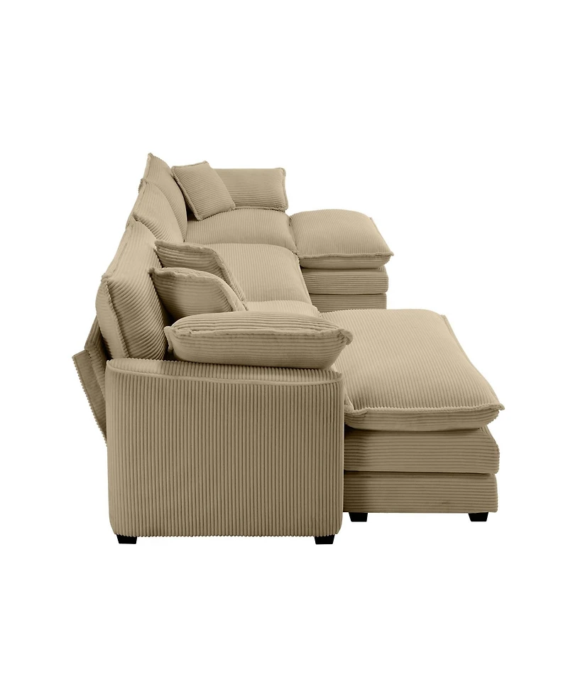 Streamdale Furniture Corduroy Sofa, Modern Upholstered 4 Seater with 3 Footstools Corduroy Fabric Sofa, Office Living Room Apartment Comfortable Sofa,