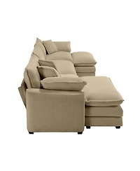 Streamdale Furniture Corduroy Sofa, Modern Upholstered 4 Seater with 3 Footstools Corduroy Fabric Sofa, Office Living Room Apartment Comfortable Sofa,