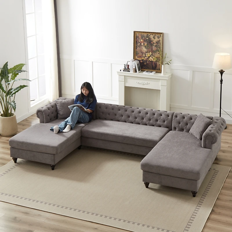 Streamdale Modern Chenille U-Shaped Sofa with Chaises and Pillows