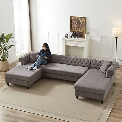 Streamdale Modern Chenille U-Shaped Sofa with Chaises and Pillows