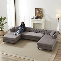 Streamdale Modern Chenille U-Shaped Sofa with Chaises and Pillows