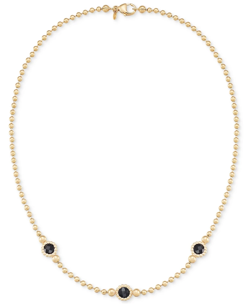 Amethyst Three Stone Bezel 18" Collar Necklace (3 ct. t.w.) 14k Gold-Plated Sterling Silver (Also available Onyx)