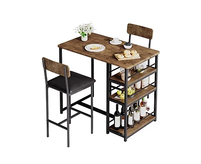 gaomon Dining Table Set for 2, Kitchen Table and Chairs with Wine Rack, Metal Frame Modern Bar Table Set with 2 Chairs
