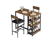 gaomon Dining Table Set for 2, Kitchen Table and Chairs with Wine Rack, Metal Frame Modern Bar Table Set with 2 Chairs