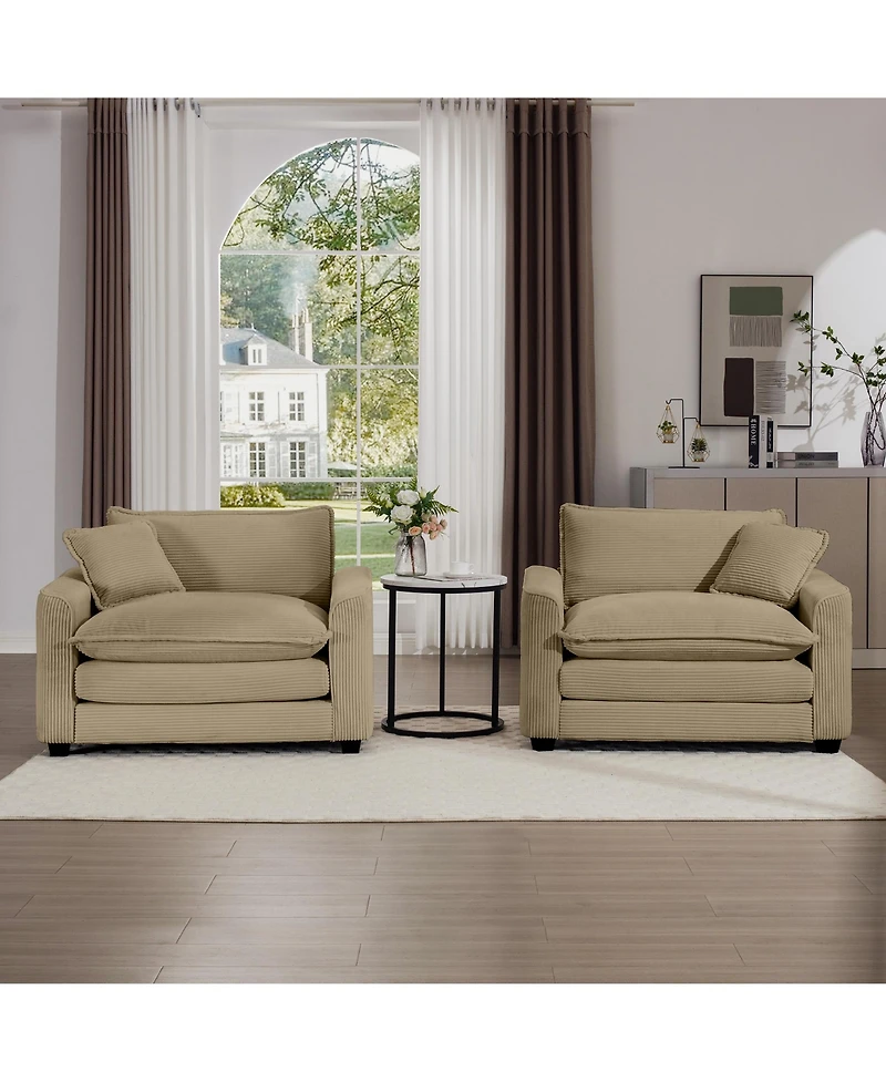 Streamdale Furniture Luxurious and Sophisticated Deep Seated Sofa Set with Two Single Chairs in Tan Corduroy Fabric, Suitable for Bedroom and Office