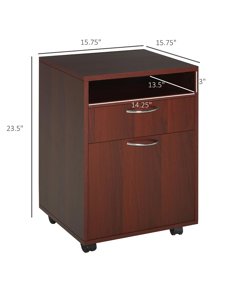 Aosom Business Mobile Storage Cabinet Organizer with Drawer and Cabinet, Printer Stand with Castors, Brown