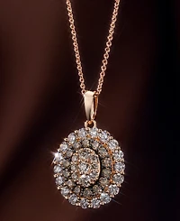 Le Vian Chocolate Diamond & Nude Oval Halo Adjustable 20" Pendant Necklace (1-1/2 ct. t.w.) 14k Rose Gold