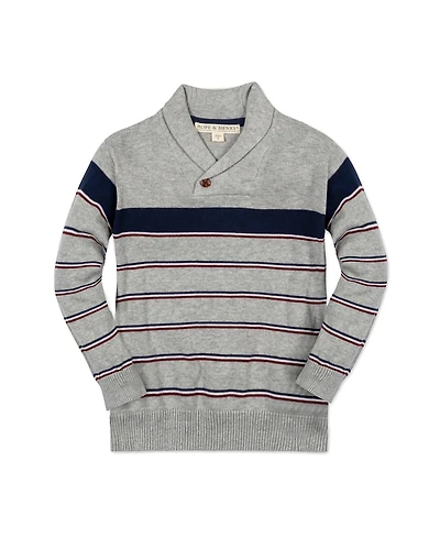 Hope & Henry Baby Boys Long Sleeve Shawl Collar Sweater with Engineered Stripe