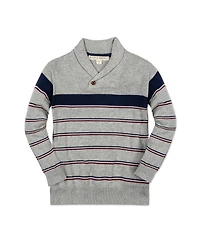 Hope & Henry Baby Boys Long Sleeve Shawl Collar Sweater with Engineered Stripe