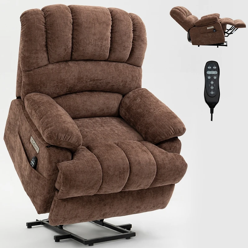 Boyel Living 23" Seat Width and High Back Large Chenille Power Lift Recliner Chair with 8-Point Vibration Massage Lumbar Heating