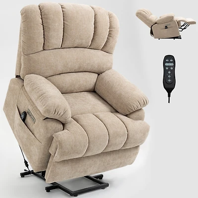Boyel Living 23" Seat Width and High Back Large Chenille Power Lift Recliner Chair with 8-Point Vibration Massage Lumbar Heating