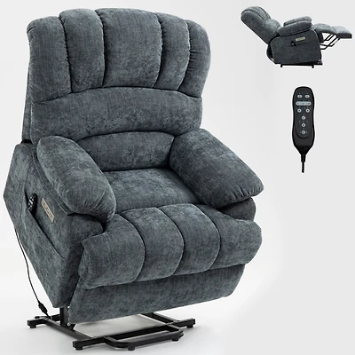 Boyel Living 23" Seat Width and High Back Large Chenille Power Lift Recliner Chair with 8-Point Vibration Massage Lumbar Heating