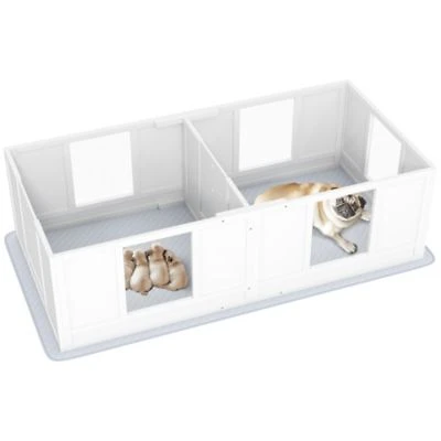 Pawhut Whelping Box For Dogs With Waterproof Whelping Pad Double Room