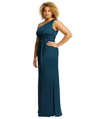 Dessy Collection Women's One-Shoulder Draped Twist Empire Waist Trumpet Gown