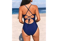 Cupshe Women's Ruched Crisscross Back Self Tie W Wire One Piece Swimsuit