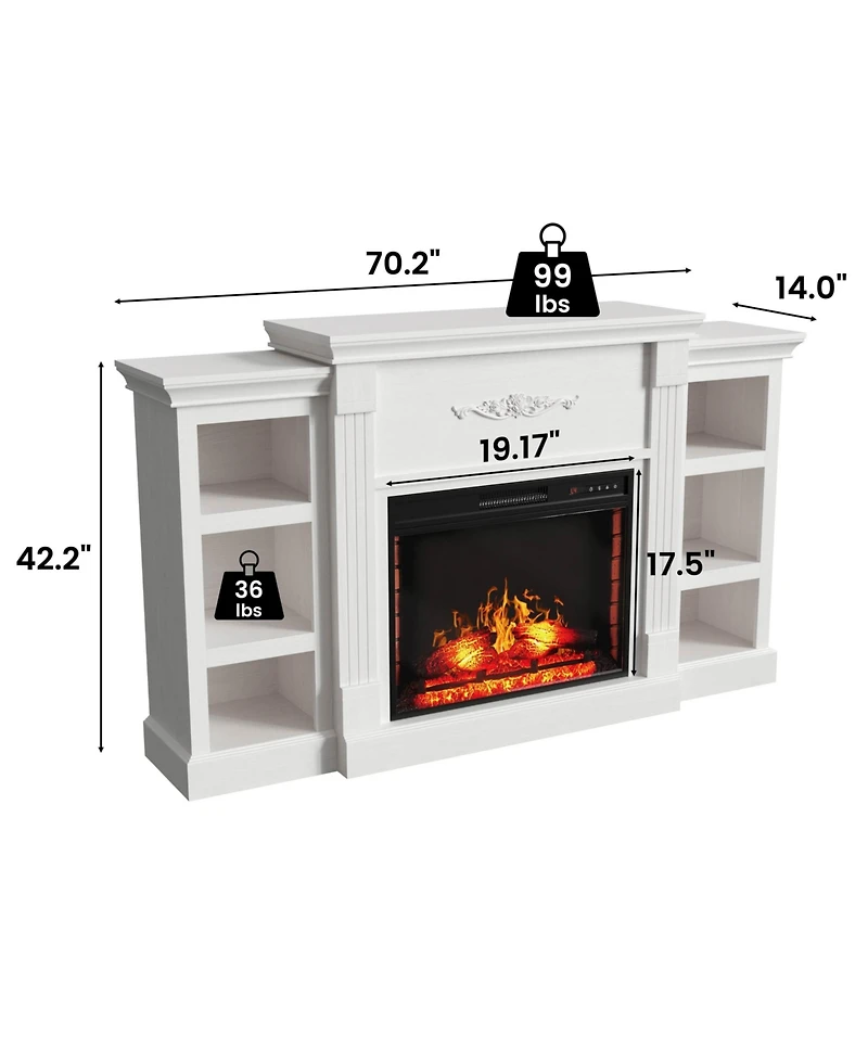 Mondawe 70" Tv Stand with 28" Fireplace - 99lb Top, Remote, 4 Flame, 5000 Btu Heat, Timer & Safety