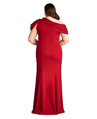 Tadashi Shoji Plus Size Copley Shoulder Drape Gown