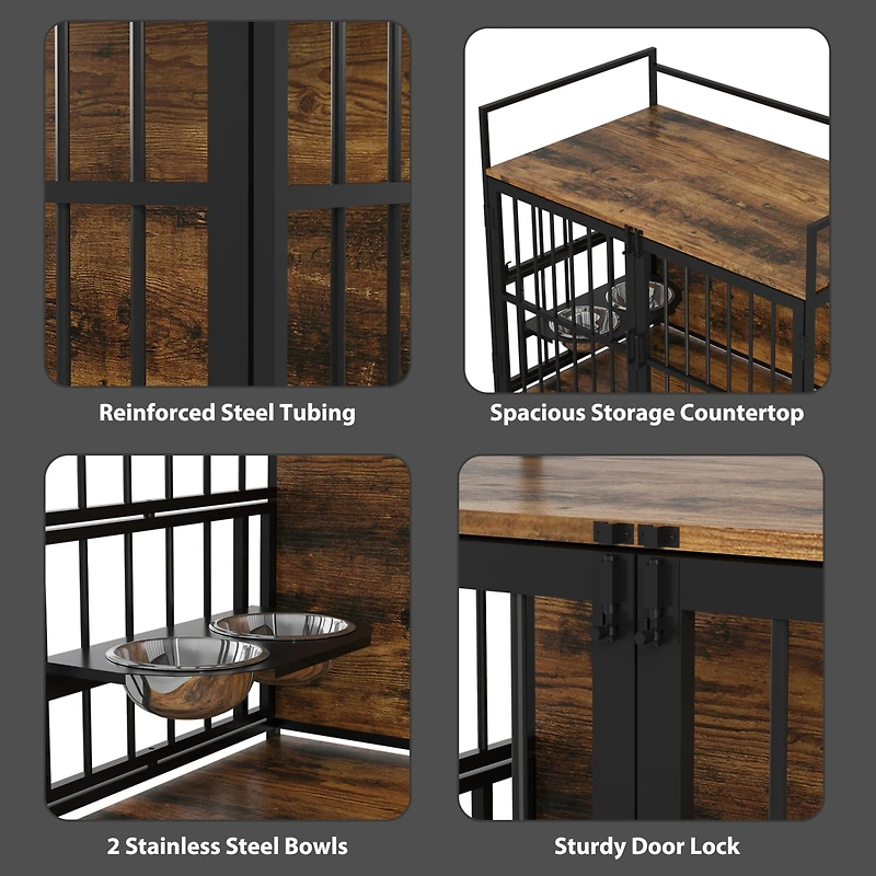 Lovmor Furniture Style Dog Crate Large Dogs Indoor Heavy Duty Dog Kennels with 2 Stainless Steel Bowls