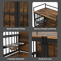 Lovmor Furniture Style Dog Crate Large Dogs Indoor Heavy Duty Dog Kennels with 2 Stainless Steel Bowls
