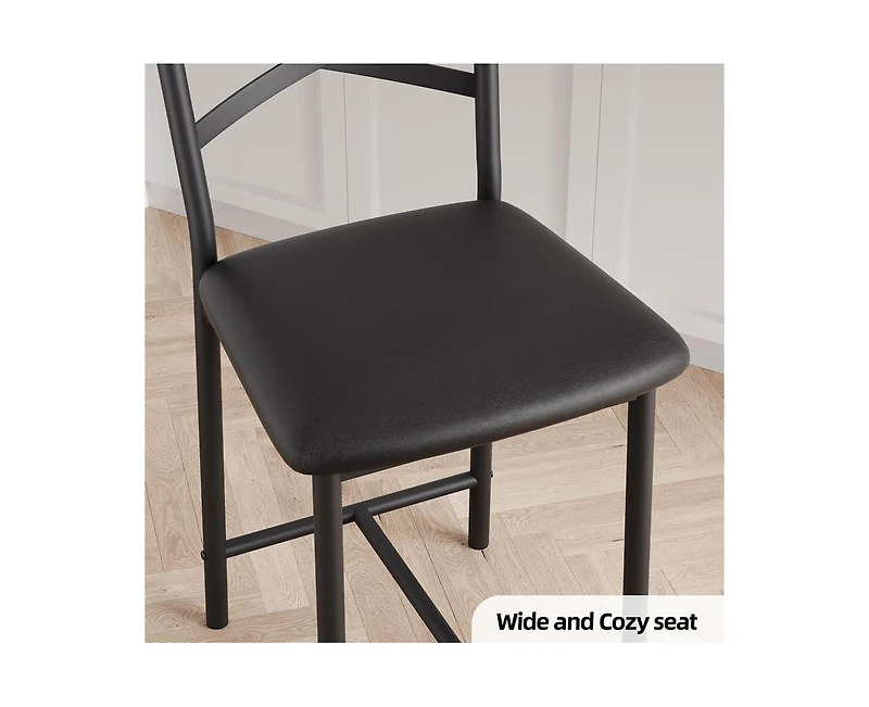 Bar Stools, Bar Chairs Set of 2, Modern Counter Bar Stools with Back & Footrest, Upholstered Island Chairs, Metal Frame Counter Height Barstool for Di