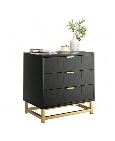 3 Drawer Dresser For Bedroom, Modern Dressers & Chests Of Drawers, Wood Chest Organizer With Metal Legs, Large Drawers Hallway