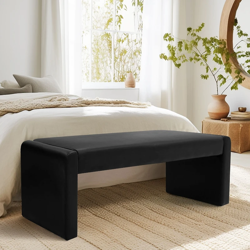 47" Faux Leather Upholstered Bedroom Waterfall Benches-Maison Boucle