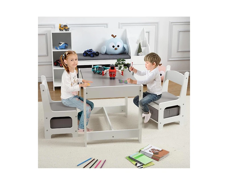 gaomon Kids Table and Chair Set, 4 in 1 Children Activity Table w/Storage, Removable Tabletop, Blackboard, 3-Piece Toddler Furniture Set for Art, Craf