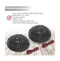 Pyle 6.5'' Low-Profile Waterproof Marine Speakers, 240W, Black (Pair)