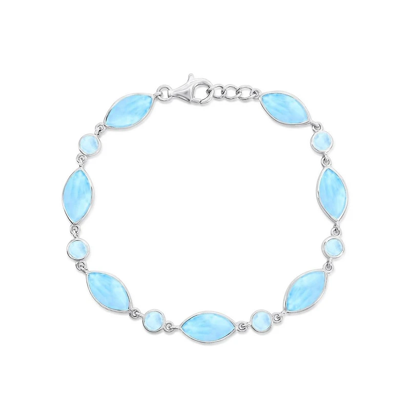 Caribbean Treasures Sterling Silver, Marquise & Round Larimar Bracelet
