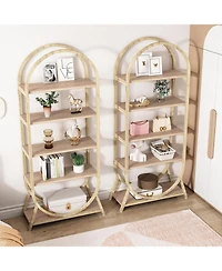 Tribesigns 5-Tier Open Bookshelf, 70.8" Tall Arched Bookcase, Modern Brown Metal Frame Storage Bookshelves