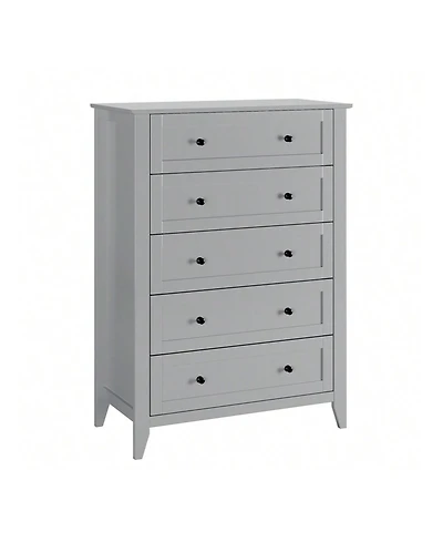 5 Chest Of Drawer Dresser, Modern Tall Nightstand With Deep Drawers And Nickel Round Handle, Wood Organizer Storage Cabinet For Bedroom, Living Room,