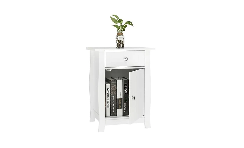 Slickblue Single Door Bedside Cabinet with Drawer Compact Nightstand for Bedroom Storage Solutions
